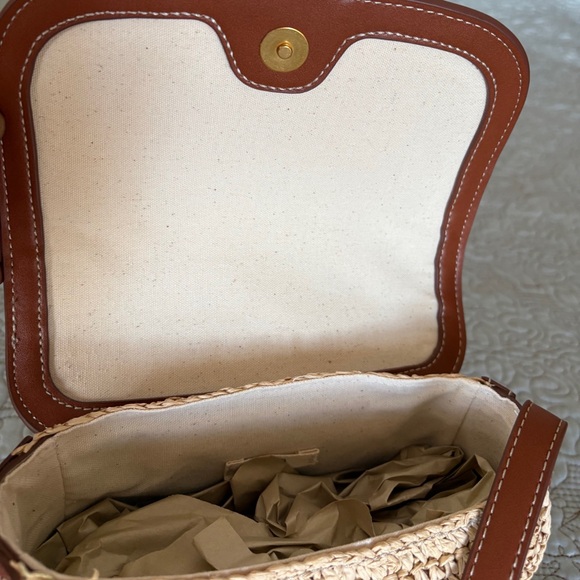 Brown and Cream Raffia Crossbody Bag - Picture 6 of 8